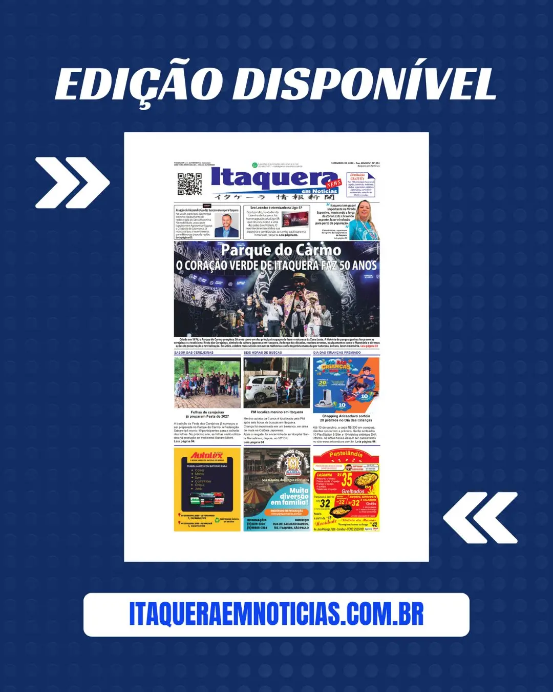 A edição de setembro do Jornal Itaquera em Notícias já está disponível